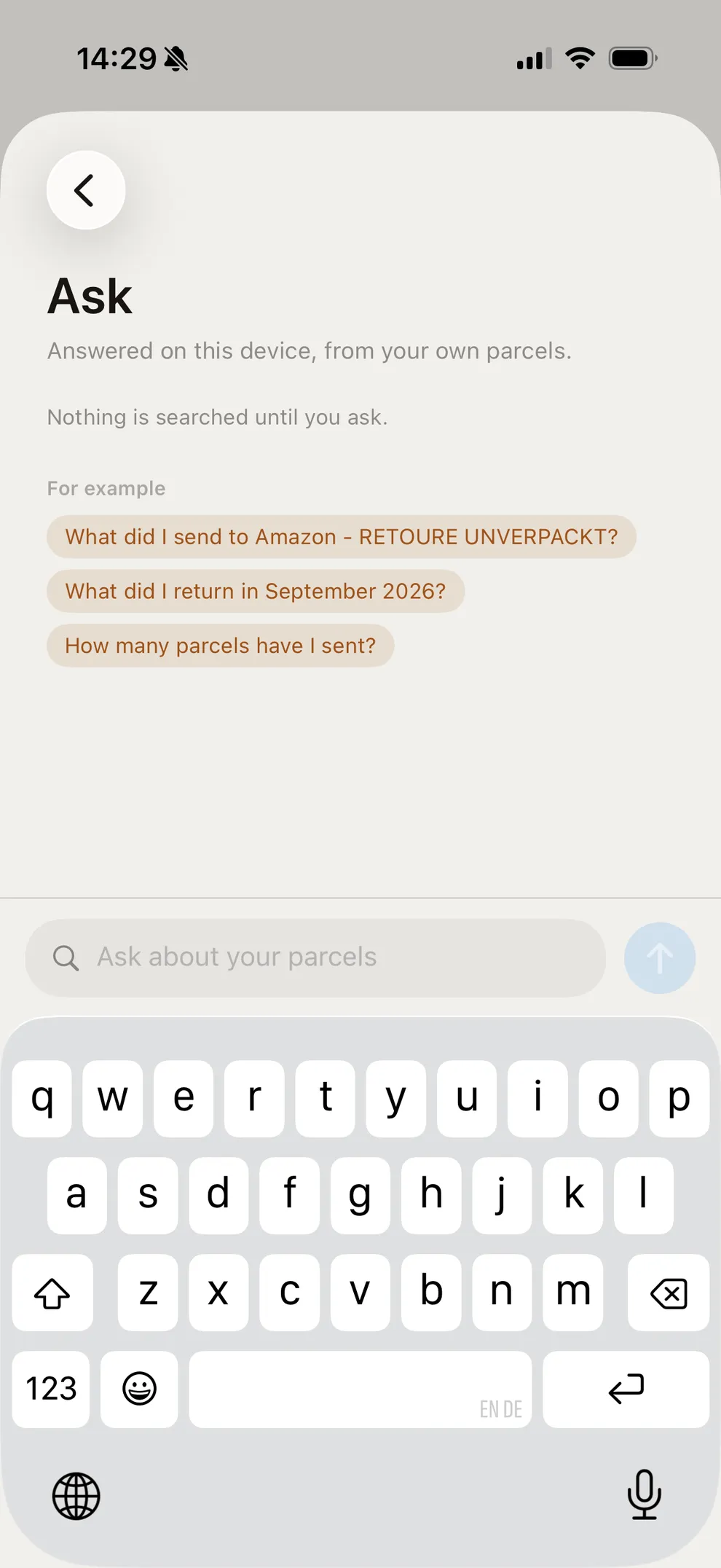 PaketQR — Answered on your iPhone, from your own parcels.