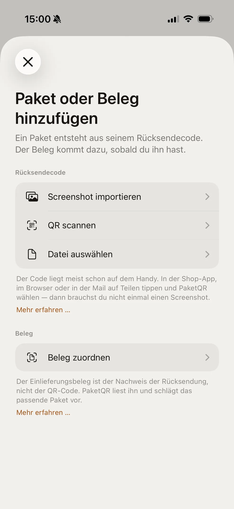 PaketQR — Vier Wege rein – ohne Abtippen.