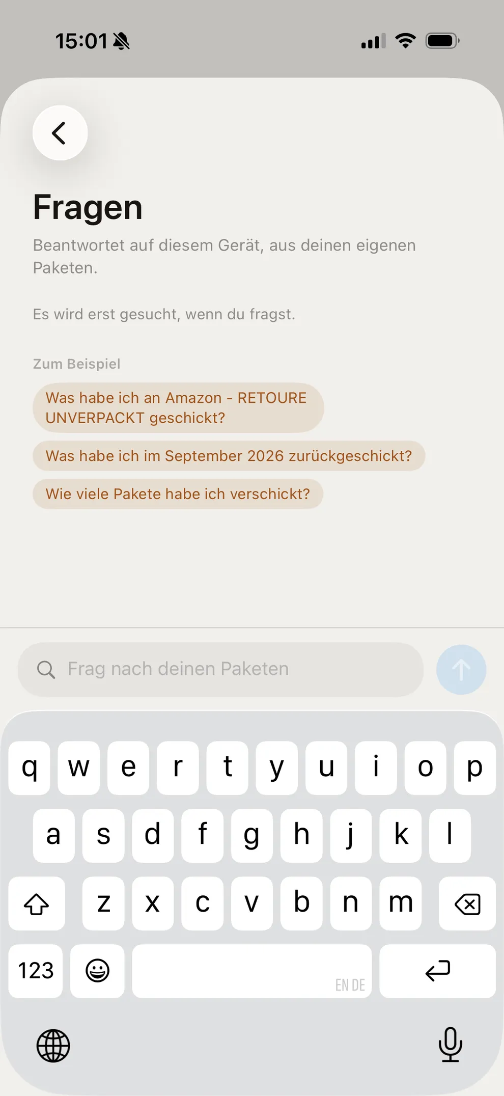 PaketQR — Fragen zu deinen Paketen – direkt auf dem iPhone beantwortet.